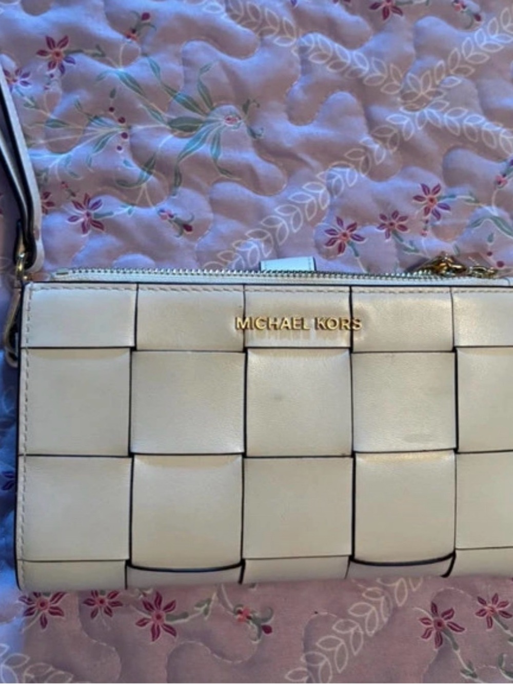 Michael Kors Women's Woven Leather Wristlet in Ivory